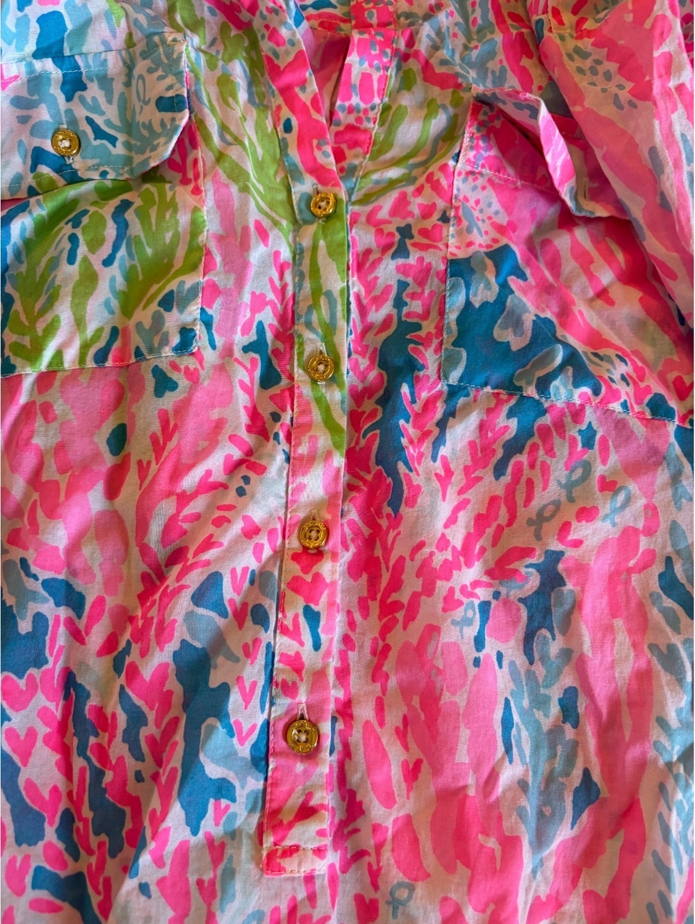 Lilly Pulitzer Vibrant Pink and Blue Floral Print Tunic Shirt Dress Medium - Picture 2 of 3